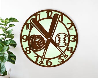 Baseball theme wall clock laser cut files- Base ball sports clock template (digital download)