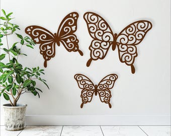 Swirl Butterfly designs, 3 laser cut file shapes. SVG vector files  ai, cdr, dxf instant download. cut outs with details