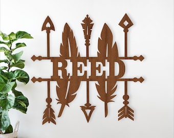 Arrows and Feathers Name Sign SVG- Boho Personalized Laser Cut Wall Art (Digital Download)