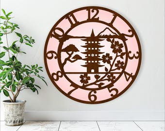 Japanese pagoda wall clock laser cut files, SVG file. vector file ai, cdr, dxf instant download digital design, cut file template