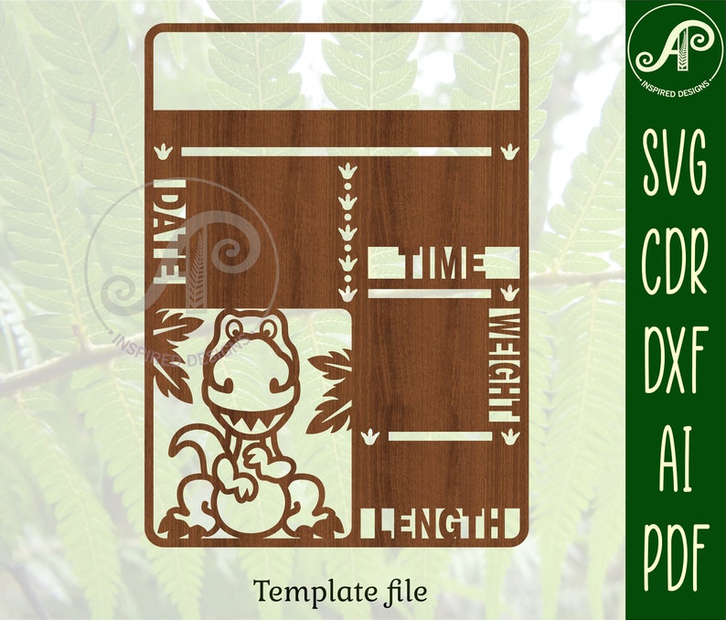 Dinosaur Birth Stats Plaque SVG Template: Laser Cut Announcement Sign ...