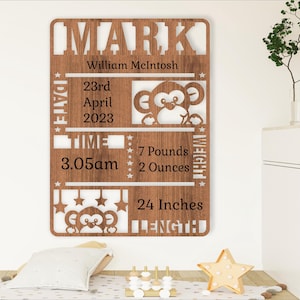 Baby stats, Birth plaque, announcement sign template SVG, nursery themed wall hanger, Laser cut template, instant download Ai, Cdr, Dxf