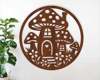 Mushroom House Wall Sign SVG - Fairy Cottage Laser Cut - Woodland Home decor (digital download)