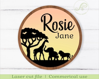 Safari Animal Name Sign SVG: Laser Cut Nursery Decor (Digital File