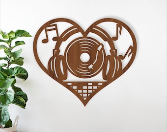 DJ Heart Wall Sign SVG - Music Lover Laser Cut Decor - Deejay Gift (digital download)