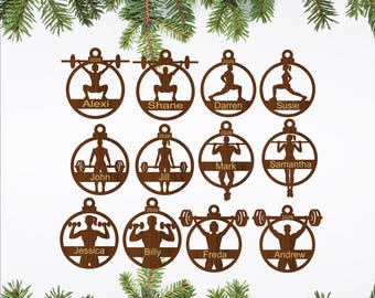 CrossFit Ornament Bundle Male Female Gym Weightlifting Personalized SVG Laser Cut Files (Digital Download)