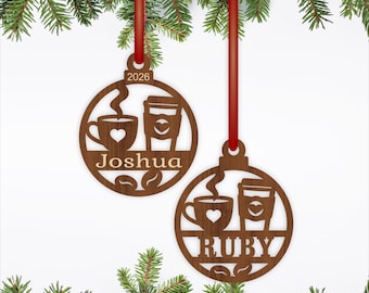 Weihnachtsschmuck für Kaffeeliebhaber, personalisierte Kaffeetassen-Laserschnitt-Baumdekoration (SVG)