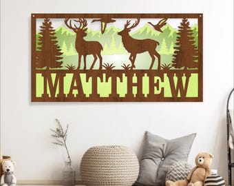 Hunting Decor Name Sign: Outdoors Scene Laser Cut Template (Digital Download)