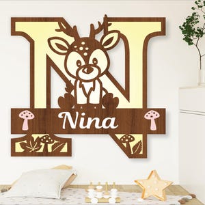 Letreros con monograma de ciervo para nombre. Letrero de nombre de bosque cortado con láser en formato SVG de 3 capas (descarga digital)
