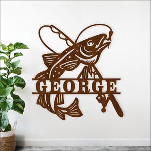Fishing Name Sign SVG, Personalized Laser Cut Fish Wall Hanger (Digital Download)