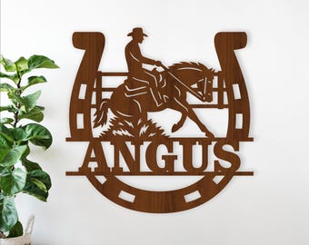 Horse Reining Name Sign SVG Western Cowboy Ranch Horseshoe Wall Art Laser Cut