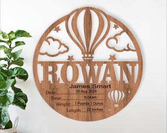 Hot Air Balloon Baby Stats Sign SVG: Laser Cut Birth Plaque (digital download)
