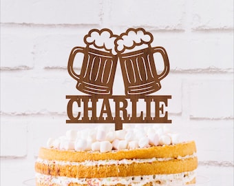 Beer Mug Name Cake Topper SVG Custom Birthday Party Laser Cut (Digital Download)