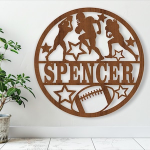 Placa de nome de futebol, arquivo SVG cortado a laser, porta com tema esportivo ou cabide de parede, download instantâneo Modelo vetorial Ai, Cdr, Dxf