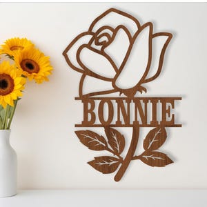 Rose Form Namensschild SVG Laserschnitt Vorlage, Tür- oder Wandhänger, Vektordatei ai, cdr, dxf pdf sofort Download