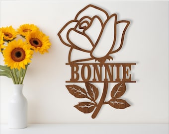 Rose Name Sign, SVG Laser Cut Personalized Flower wall art (Digital Download)