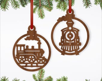 Steam train Christmas Ornaments: Laser Cut SVG Train themed decorations (Digital Download)