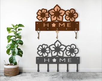 Floral Key Holder Laser Cut File: Wood & Metal Designs (Digital Download)