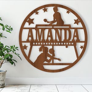 SVG, Tennisspielerin, Tür- oder Wandschild, Laser-cut-Vorlage, sofortiger Download Vektordatei Ai, Cdr, Dxf