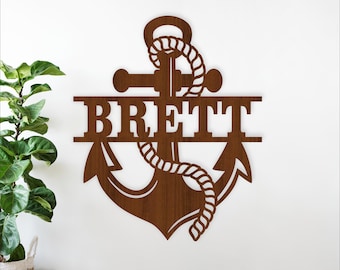Nautical Anchor Name Sign - Ocean Theme Laser Cut Personalized Wall Art (Digital Download)