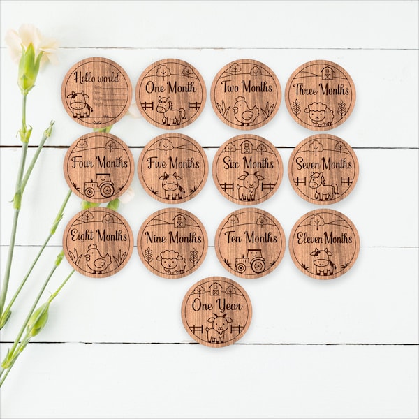 Farm Animals Baby Milestone Discs SVG: Nursery farming Laser Cut monthly disc (Digital Download)