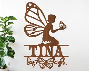 Butterfly Fairy Name Sign SVG, Fairies Laser Cut Nursery Decor (Digital Download)