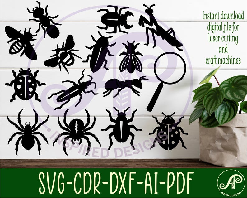 Insect SVG Bundle: 14 Laser Cut Bugs Silhouette Designs (digital ...