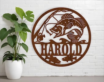 Bass Fishing Sign: Laser Cut Wall Hanger Template (Digital Download)