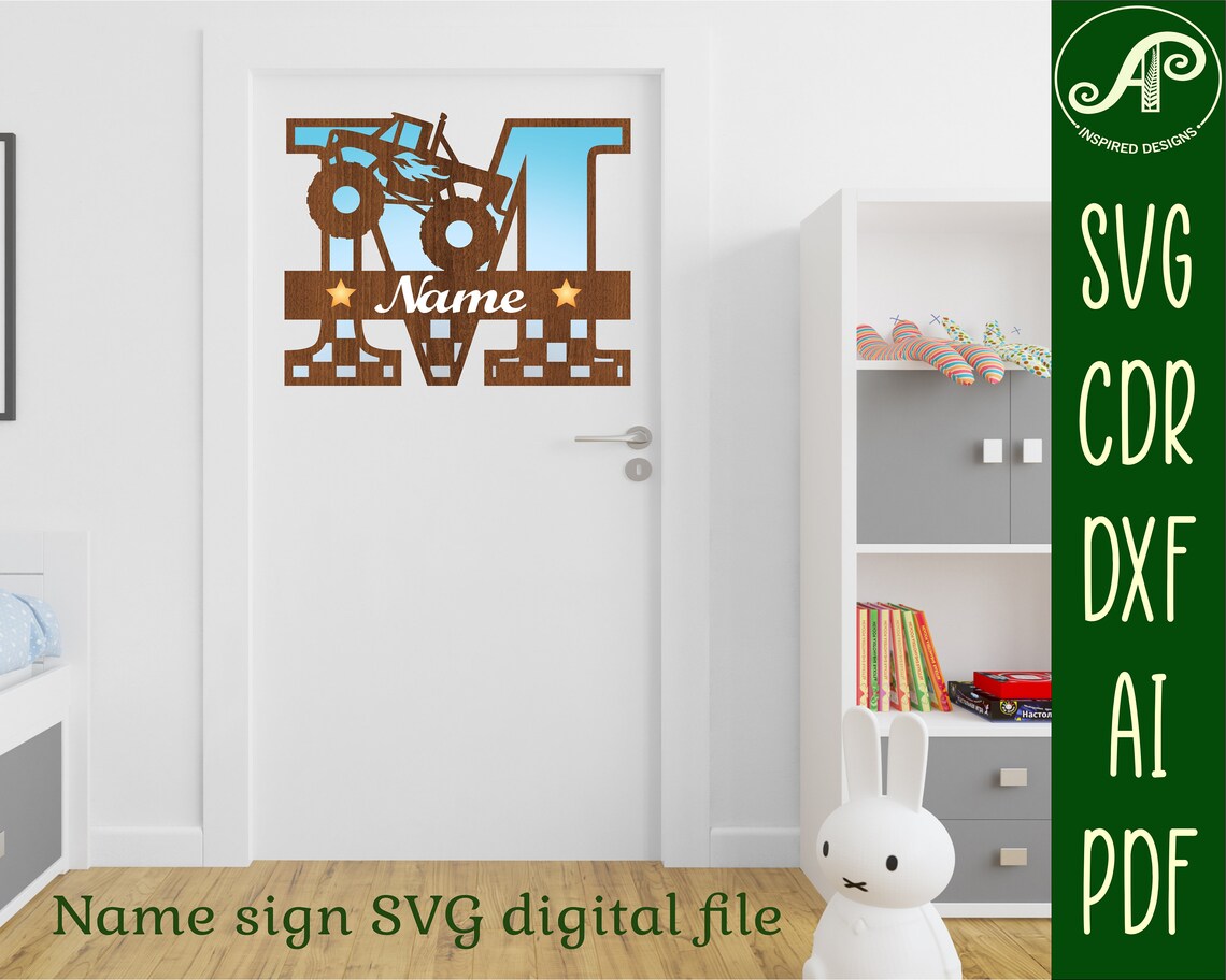 Monster Truck Monogram SVG: Laser Cut Name Sign (digital Download) - Etsy