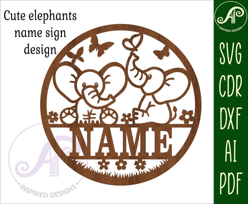 Elephant Name Sign SVG: Laser Cut File, Nursery Decor (digital Download ...