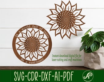 Girasole progetta file di taglio laser SVG, file vettoriale ai, cdr, download istantaneo dxf, wall art