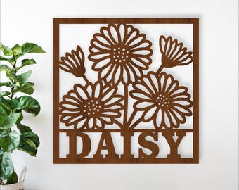 Daisy flowers Name Sign – SVG Laser Cut Daisies floral Wall Art (Digital Download)