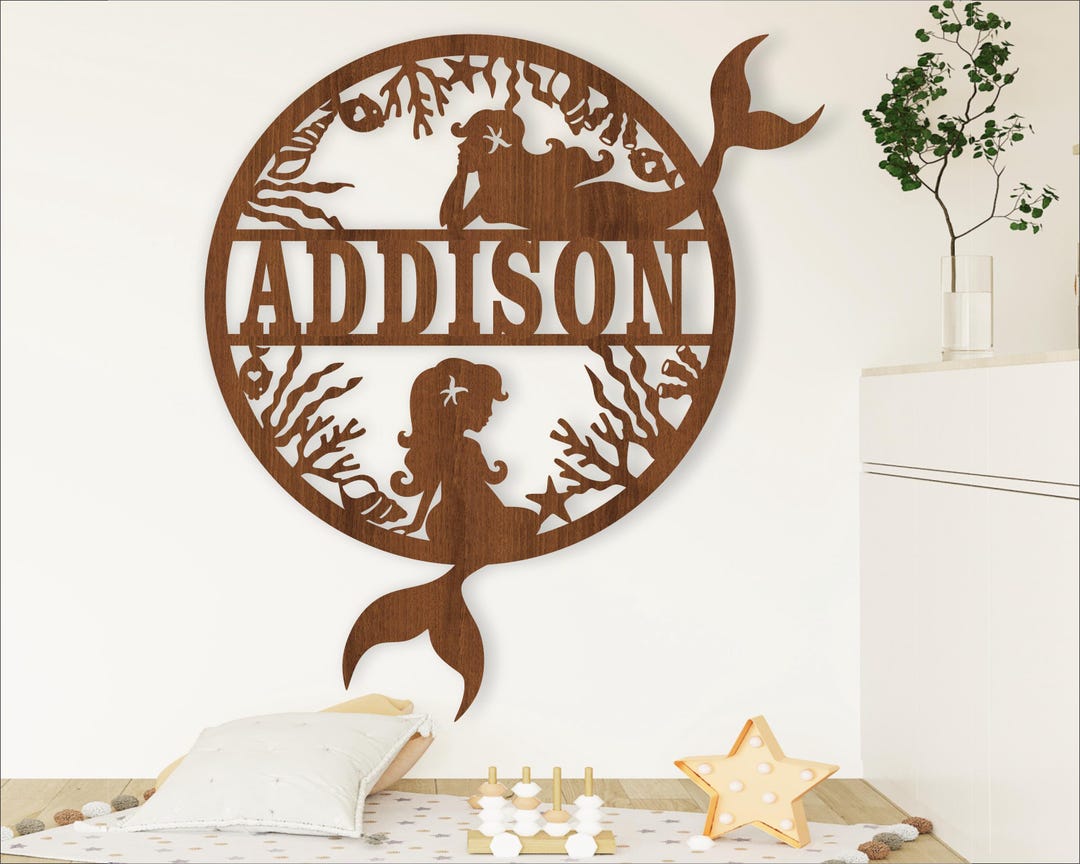 Mermaid Name Sign, SVG, Fantasy Themed Door or Wall Hanger, Laser Cut ...