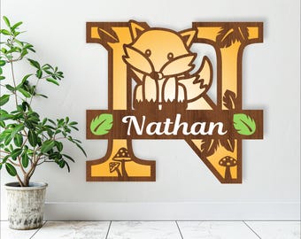 Fox Monogram SVG: 3-Layer Laser Cut Name Sign (Digital Download)