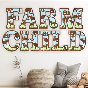 Lettres de l'alphabet scène de ferme découpées au laser - Lettres de signe de nom sur le thème de la ferme en téléchargement numérique