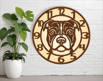 Pitbull dog wall clock laser cut files SVG (digital download)