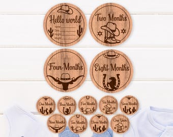 Disques d'étapes mensuelles Cowboy pour la gravure et la découpe laser. SVG Western Accessoires photo bébé