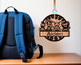 Safari Animal Bag Tag SVG: Personalized Keychain Laser Cut File (Digital Download)