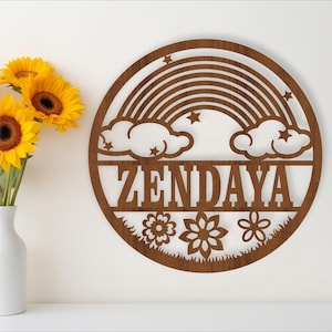 Placa de nome de arco-íris, SVG, porta temática de fantasia ou cabide de parede, modelo de corte a laser, download instantâneo Arquivo vetorial Ai, Cdr, Dxf