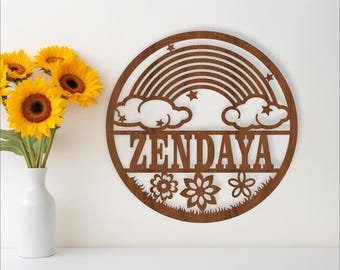 Rainbow Name Sign SVG: Laser Cut Door Hanger Template (Digital Download)