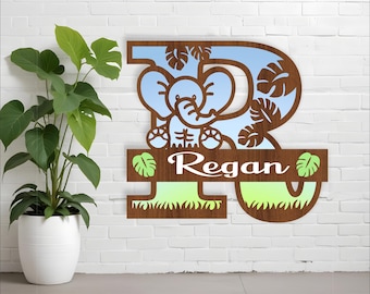 Elephant Monogram SVG: 3-Layer Laser Cut File (Digital Download)