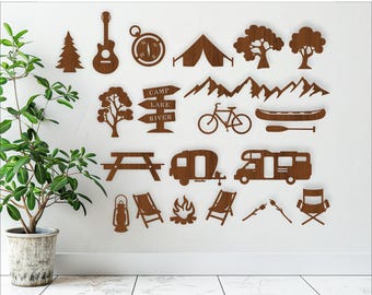 Camping Laser Cut Files: 18 SVG Vector Shapes (Digital Download)