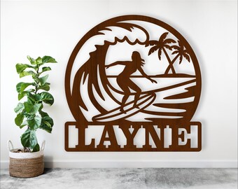 Surfer Girl Name Sign: Laser Cut Ocean Wall Decor (SVG Digital Download)
