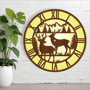 Hirsch Wanduhr Laserschnitt Dateien, SVG-Datei. vektor, ai, cdr, dxf, sofort download, digitales design, schnittdatei vorlage