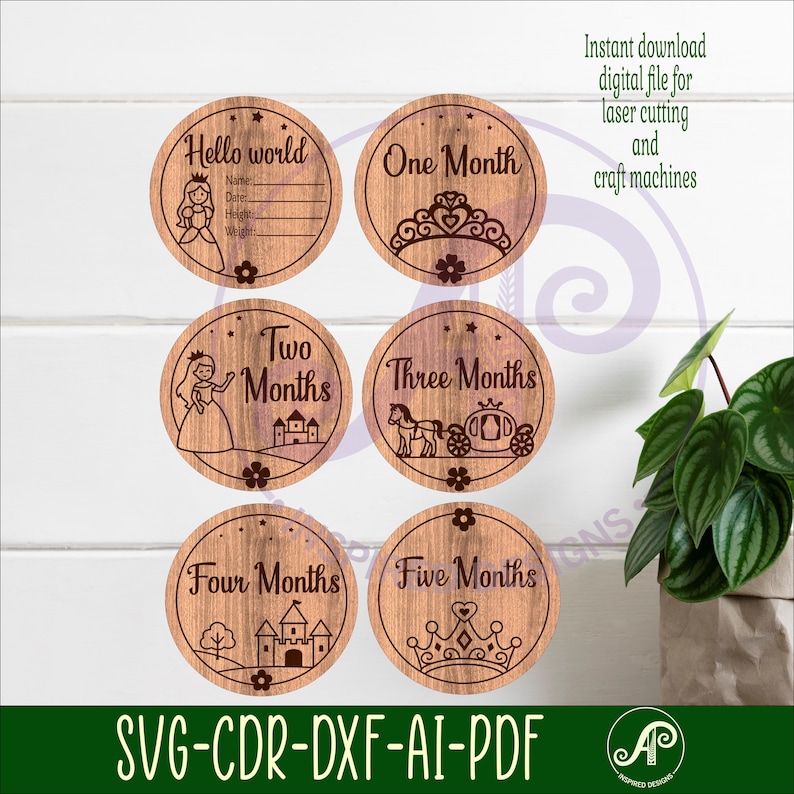 Princess Milestone Discs SVG - Baby Monthly Photo Props - Laser Cut ...