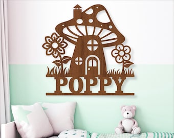 Mushroom House Name Sign - Fairy Theme Personalized Laser Cut Template (Digital Download)