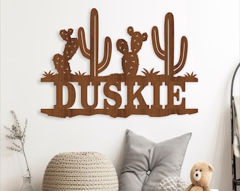 Desert Cactus Name Sign SVG Western Nursery Wall Art Laser Cut Wood (Digital Download)
