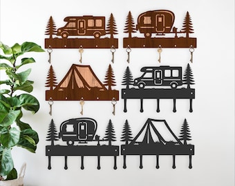 Camping Key Holder SVG Bundle, Camper Key Rack Laser Cut, Caravan Tent (Digital Download)