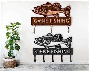 Bass Fish Key Holder Laser Cut File: Gone Fishing Design (Digital Download)