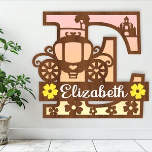 Princess monogram letter name signs. 3 layers SVG laser cut file, door or wall hanger, vector file  ai, cdr, dxf pdf instant file